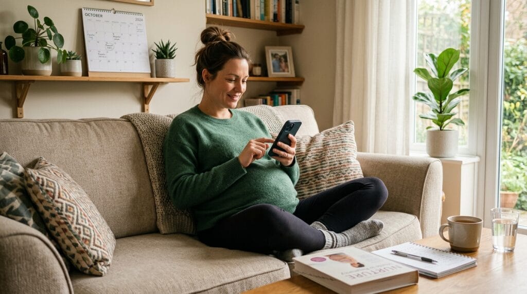 Expecting mother scheduling an early prenatal appointment from home