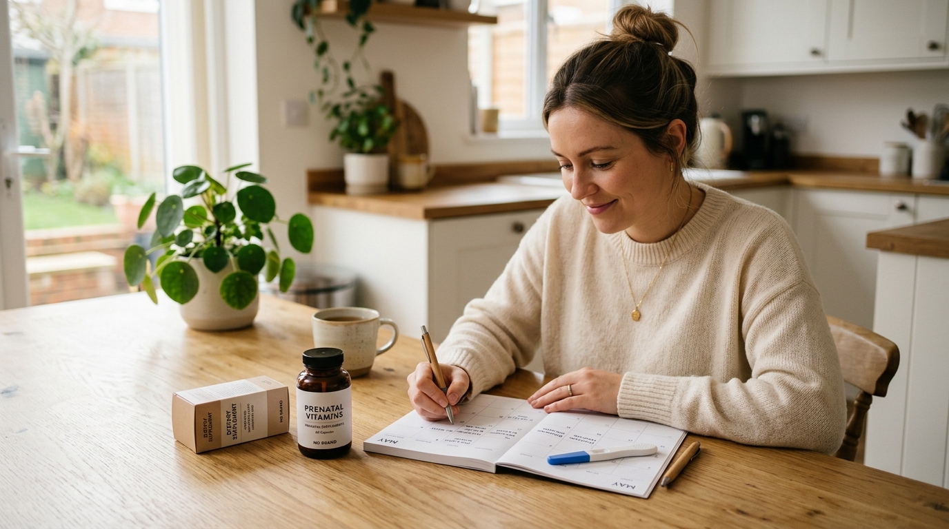 GLP-1 pregnancy planning with prenatal vitamins and a conception calendar