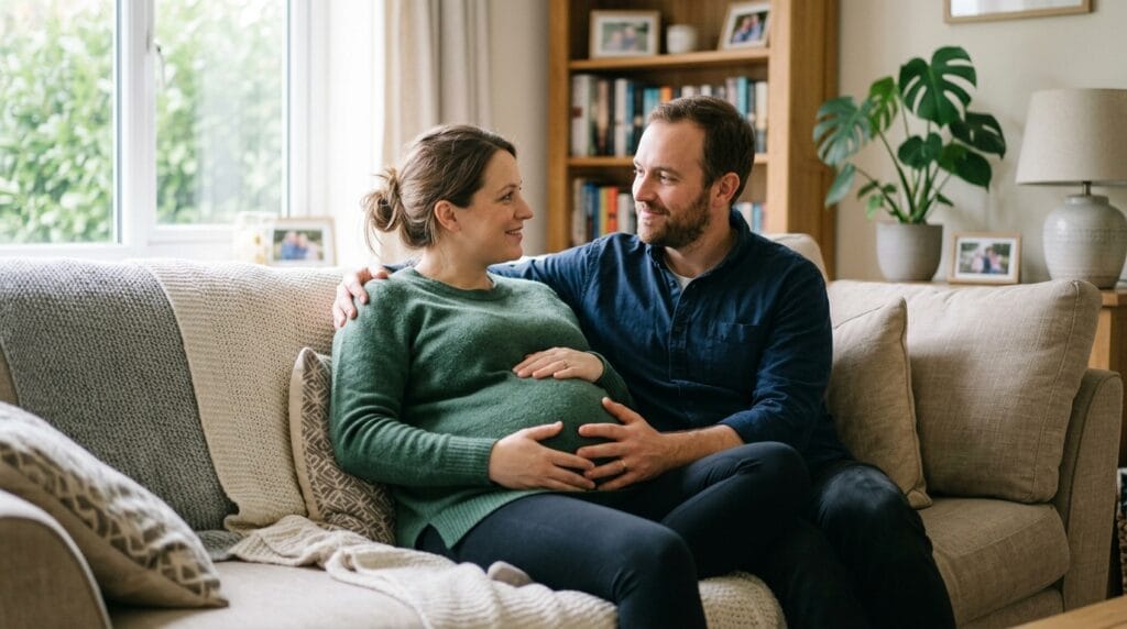Partner supporting pregnant woman during anxiety and depression symptoms