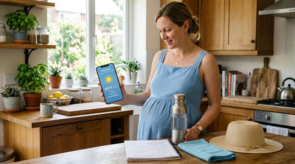 pregnancy heat safety checklist with water and weather app