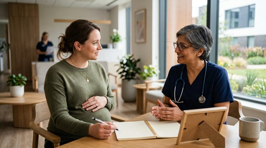 CMV pregnancy guide with expecting mom discussing cytomegalovirus prevention and hygiene habits