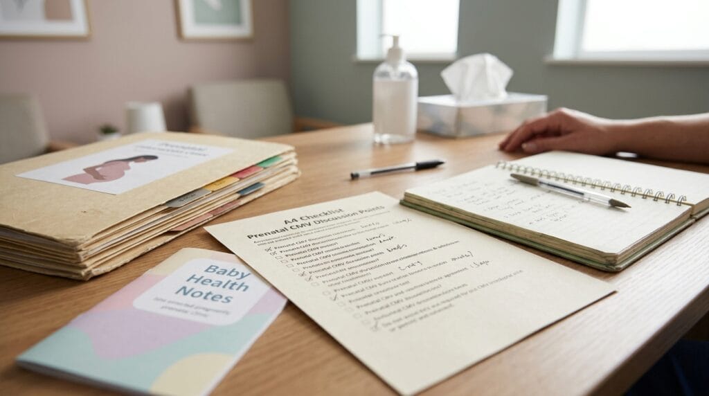CMV pregnancy questions checklist for prenatal visit, toddler exposure, and newborn testing
