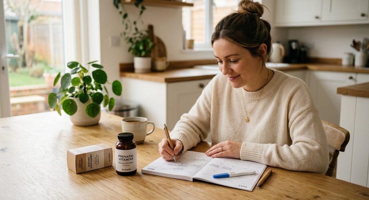 GLP-1 pregnancy planning with prenatal vitamins and a conception calendar